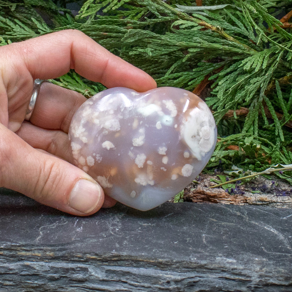#AG-249 Flower Agate Heart