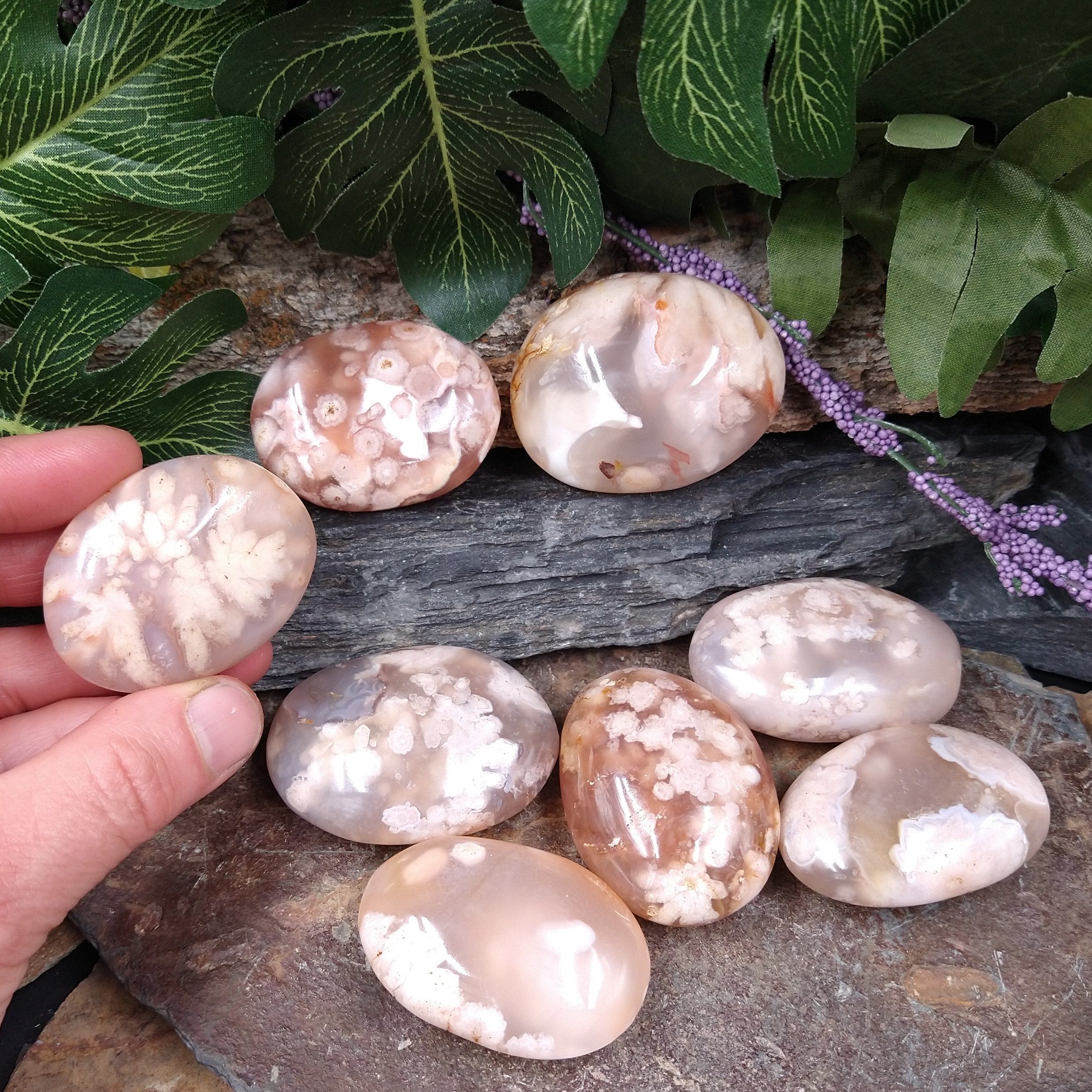 AG-311 Flower Agate Palm Stones